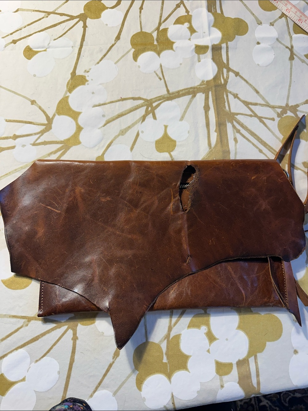 Brown Leather Handcrafted Clutch Bag with zipper. One of a kind. 15” x 7.5”